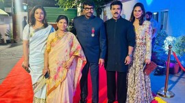 A video capturing a heartwarming exchange between Chiranjeevi and his daughter-in-law Upasana Kamineni, with a cameo appearance by Ram Charan towards the end, has gone viral.