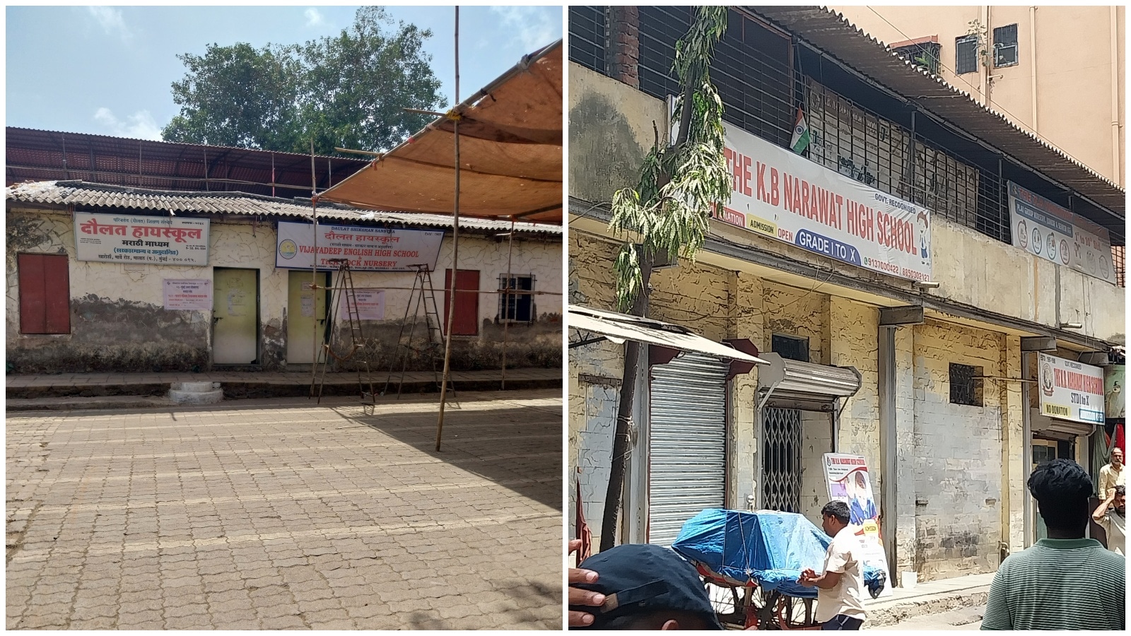 (From left) Daulat Shikshan Sanstha High school in Malad; KB Naravat High school in Bhayandar. (Express Photos)