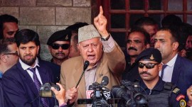 National Conference President Farooq Abdullah in Srinagar, Thursday, April 25, 2024. (PTI Photo)