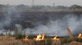 IMD Chandigarh director A K Singh addressed the media in Chandigarh on Tuesday and said that the burning of stubble during the end of the paddy and wheat season was responsible for an increase in carbon dioxide in the environment. (Express Photo by Gurmeet Singh)
