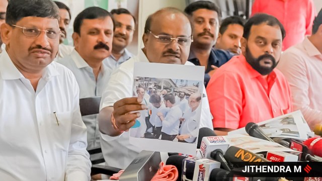 “The entire issue was due to a conspiracy hatched by D K Shivakumar. He must be suspended from the cabinet. If the CM (Siddaramaiah) has any morality, he must suspend him from the cabinet,” Kumaraswamy told a news conference. (Express Photo)