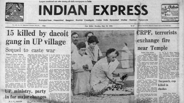 This is the front page of The Indian Express published on May 28, 1984, Forty Years Ago.