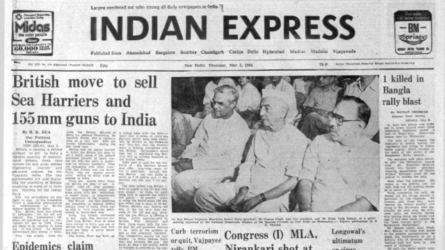 This is the front page of The Indian Express published on May 02, 1984.