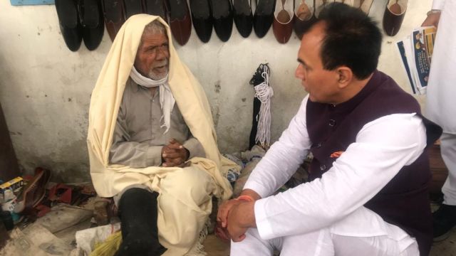 Raj Kumar Chabbewal during the campaign, Monday. Express
