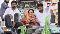 Sunaina Chautala (INLD) enjoys driving a tractor into villages