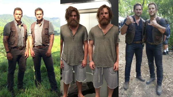 Chris Pratt and Tony McFarr on sets of Jurassic World and Passengers