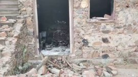 One of the houses burnt by the mob at a village in Rajasthan's Dausa district