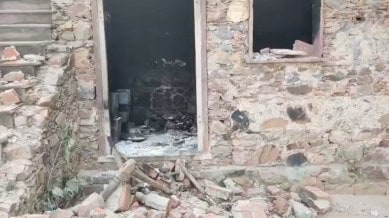 One of the houses burnt by the mob at a village in Rajasthan's Dausa district