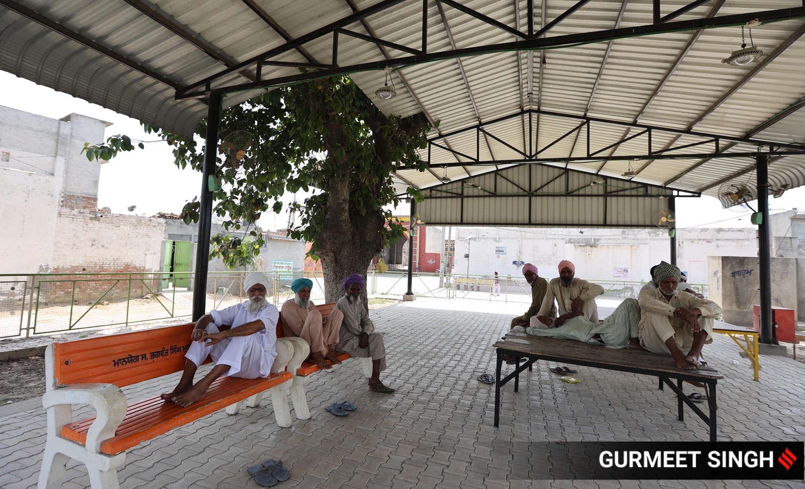 New fans and shed installed at the common sitting point of villagers at Bhagwant Mann's ancestral village Satoj in Sangrur. (Express photo by Gurmeet Singh)