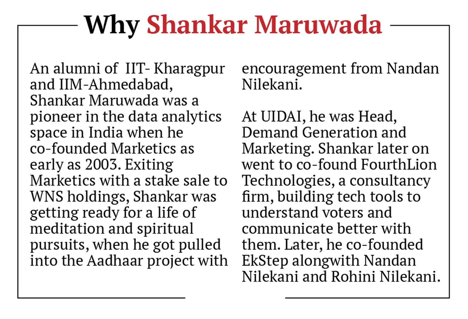 "We work on the philosophy of Samaaj- society, sarkaar-state and bazaar-market, where the balance between the state and the market would be resolved by a renewed focus on society," Shankar Maruwada said. 