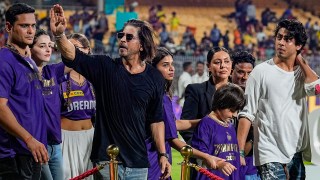 ‘Perpetually serious’ Aryan Khan spotted smiling at IPL final; Gauri Khan gently scolds Shah Rukh Khan for removing his mask