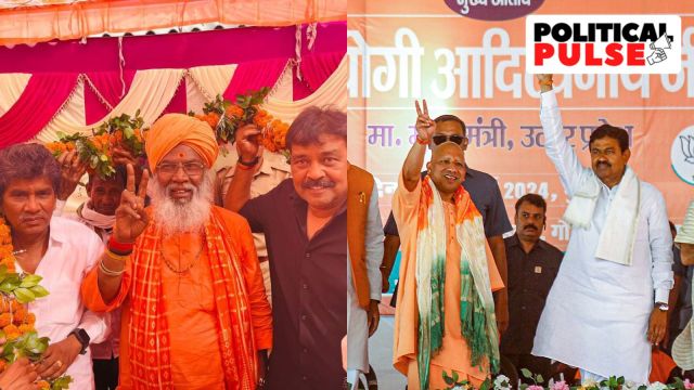 BJP's Unnao candidate Sakshi Maharaj (L) and Lakhimpur Kheri candidate Ajay Mishra 'Teni' campaigning ahead of the fourth phase of the Lok Sabha elections. (X/ PTI)