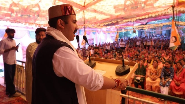 Congress candidate Vikramaditya SinghDuring an election rally in Mandi