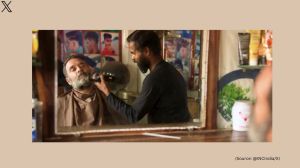 Rahul Gandhi gets his beard trimmed at a salon in Rae Bareli