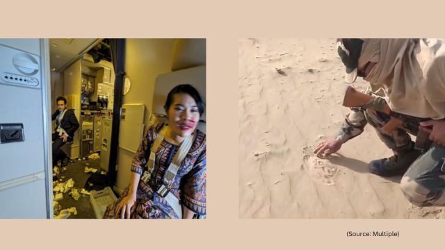Singapore Airlines' turbulence (left), BSF jawan roasting papad (right)
