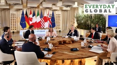 Italy's Prime Minister Giorgia Meloni, U.S. President Joe Biden, French President Emmanuel Macron, Canada's Prime Minister Justin Trudeau, German Chancellor Olaf Scholz, Britain's Prime Minister Rishi Sunak, Japan's Prime Minister Fumio Kishida attend a session at the G7 summit at the Borgo Egnazia resort, in Savelletri, Italy, June 13, 2024.