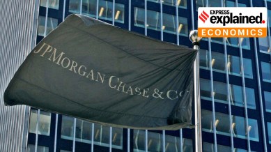 The JP Morgan flag waving outside the JP Morgan headquarters in New York, May 17, 2012.
