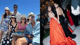 Alia Bhatt Ranbir Kapoor pose with Karisma Kapoor at Ambani cruise celebrations