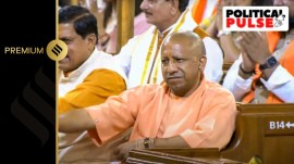Uttar Pradesh CM Yogi Adityanath at the NDA meet in New Delhi. (PTI)