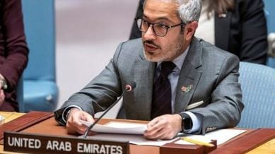 United Arab Emirates Ambassador and Deputy Permanent Representative to the UN Mohamed Abushahab speaks to members of Security Council Sudan