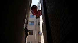 A test run for a speaker device attached to parachutes which will broadcast anti-North Korean messages after being carried over North Korean territory by balloon, in Seoul, South Korea