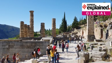 Tourists at the Temple of Apollo, Delphi, Greece. The tourism sector has been exempted from the six-day workweek plan in Greece.