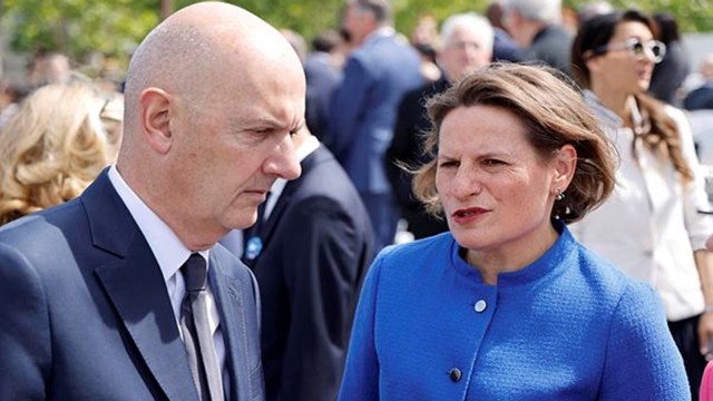 France's Deputy Minister for Industry and Energy Roland Lescure talks with First Vice-President of the French National Assembly, Valerie Rabault.