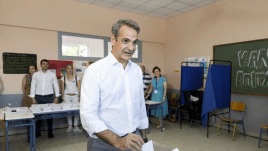 Mitsotakis’ New Democracy party easily came first in the June 9 European parliamentary elections, gaining 28.3% of the vote — nearly twice the left-wing main opposition Syriza party’s 14.9%. (AP)