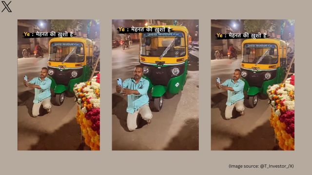 Auto-rickshaw driver takes selfies with his newly-bought vehicle