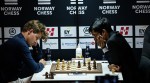 Five-time world champion Magnus Carlsen and India's R Praggnanandhaa during their second clash at the Norway Chess. (Credits: Norway Chess / Stev Bonhage)