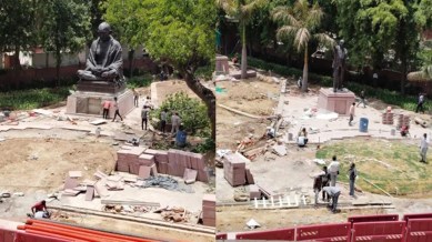 statue relocation, statue relocation in Parliament, congress on statue relocation in Parliament, Mahatma Gandhi statue, Dr B R Ambedkar statue,