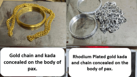 The gold was found concealed in various forms like gold dust in wax, crude Jewellery, Gold bars in an ingenious way inside, in layers of cloth, in cardboard, in the body, and on the body of passengers.(Special arrangement)
