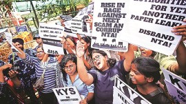 NEET exam irregularities, Student groups protest against NEET irregularities, student groups NEET retest demand, NEET 2024 exam results, NEET 2024 exam results controversy, NTA, Students re-NEET demand, National Eligibility cum Entrance Test, National Testing Agency, NEET, Mumbai, NTA, paper leaks, exams, indian express