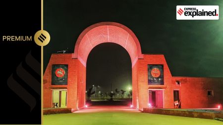 the main gate of Nalanda University at night