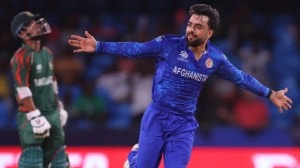 Rashid Khan led the charge for Afghanistan on their momentous night in St Vincent. (ACB)