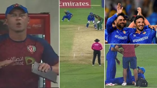 Reacting to head coach Jonathan Trott's gesture, Naib was seen falling immediately clutching his hamstring. (Hotstar screengrab/AP)