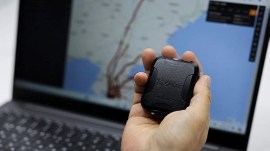 A monitor shows the GPS tracking of balloons built by a Seoul-based activist group that are designed to distribute anti-North Korean messages over North Korean territory in Seoul, South Korea.