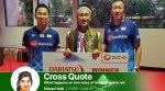 Kento Momota (centre) with Japan's badminton coach Park Joo-bong (right). (Kento Momota | Instagram)