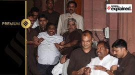 Parliament Security personnel evict protesting TDP MPs