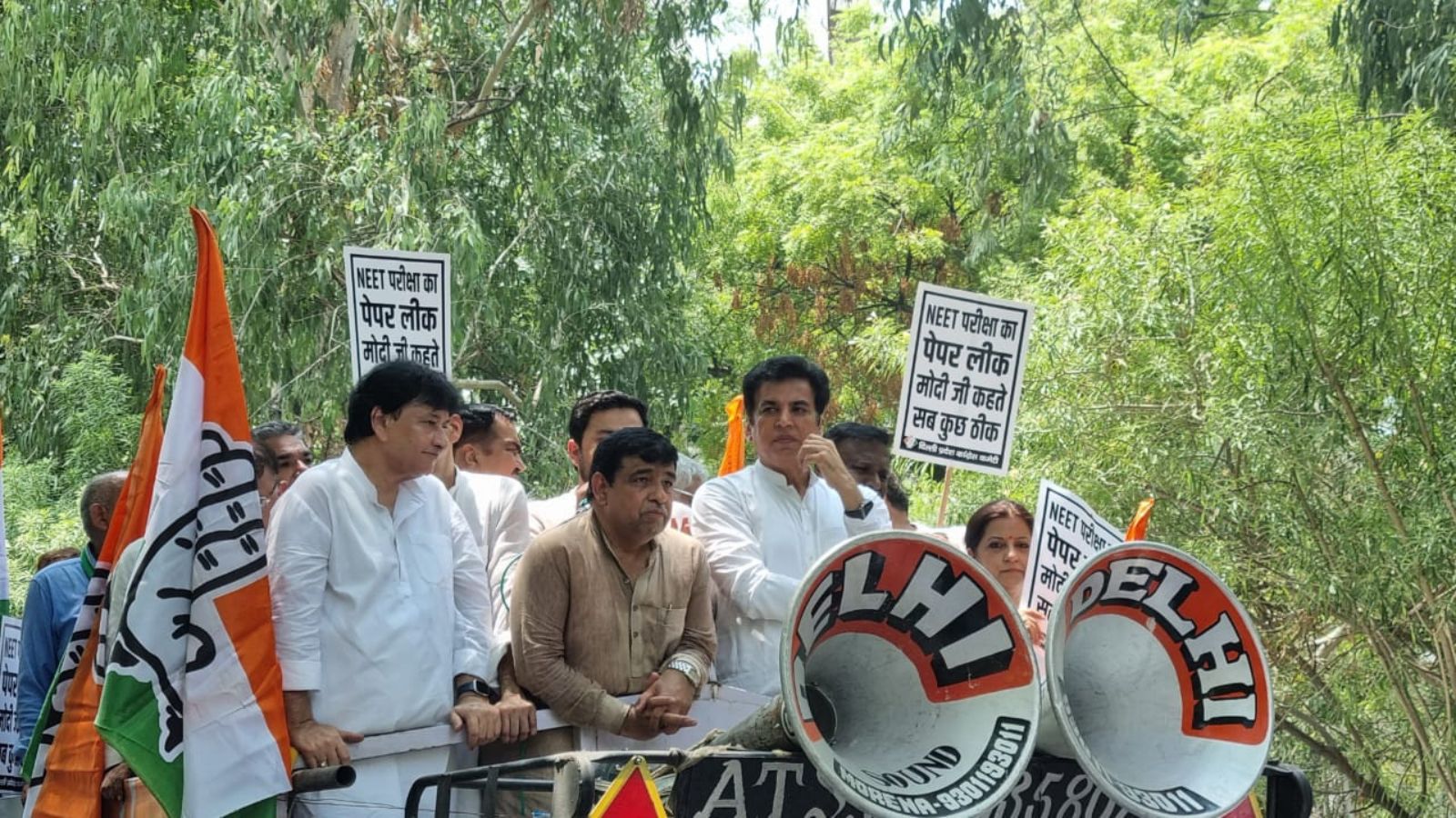 Congress workers in Delhi held a demonstration outside the BJP headquarters on Friday, protesting the alleged irregularities in this year’s National Eligibility-cum-Entrance Test (Undergraduate) exam and sought that it be cancelled.