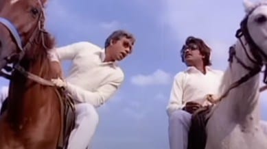 Rajinikanth and Sathyaraj in song Ennama Kannu from Mr Bharath