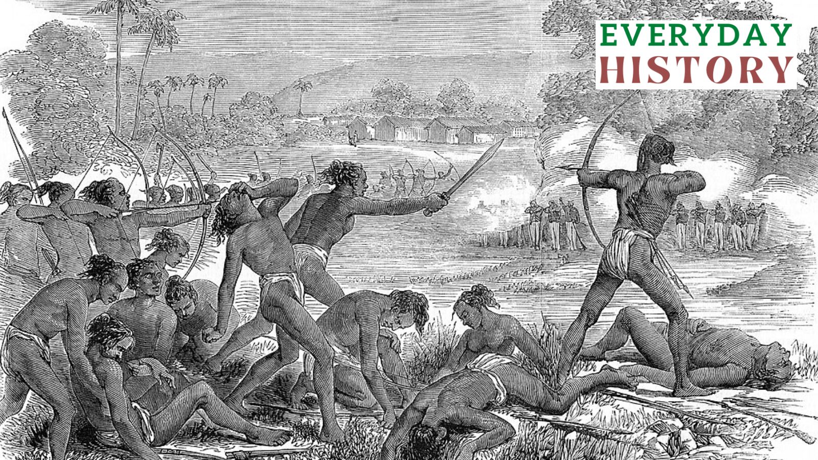 An illustration of Santhals fighting the British