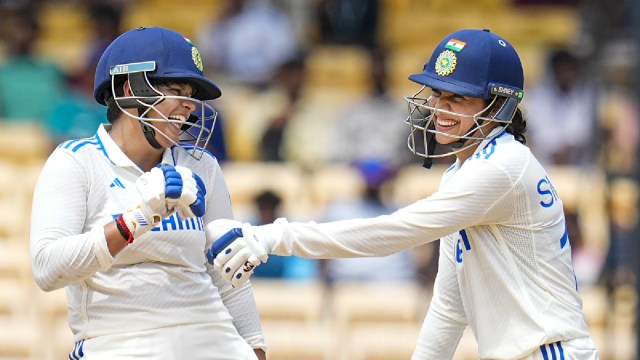 India Women’s Smriti Mandhana and Shafali Verma during a one-off test cricket match between India and South Africa, at the MA Chidambaram Stadium, in Chennai