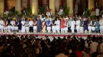 The new Union Council of Ministers after being administered the oath of office at a ceremony in the forecourt of Rashtrapati Bhavan on Sunday