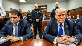 Former President Donald Trump at the Manhattan Criminal Court room Talking to the pool and in courtroom at trial in NYC (Reuters)