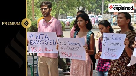 Student protesting against the NTA in relation to NEET at the Student Centre of Panjab University in Chandigarh.