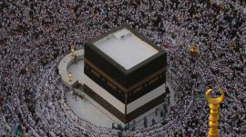 Muslim pilgrims circumambulate the Kaaba, the cubic building at the Grand Mosque, during the annual Hajj pilgrimage in Mecca, Saudi Arabia, Tuesday, June 11, 2024.