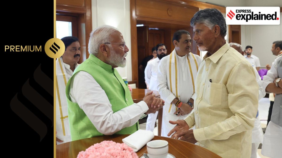 Prime Minister Narendra Modi speaks with TDP chief N Chandrababu Naidu at the National Democratic Alliance (NDA) meeting at 7, Lok Kalyan Marg, in New Delhi, Wednesday, June 5, 2024.