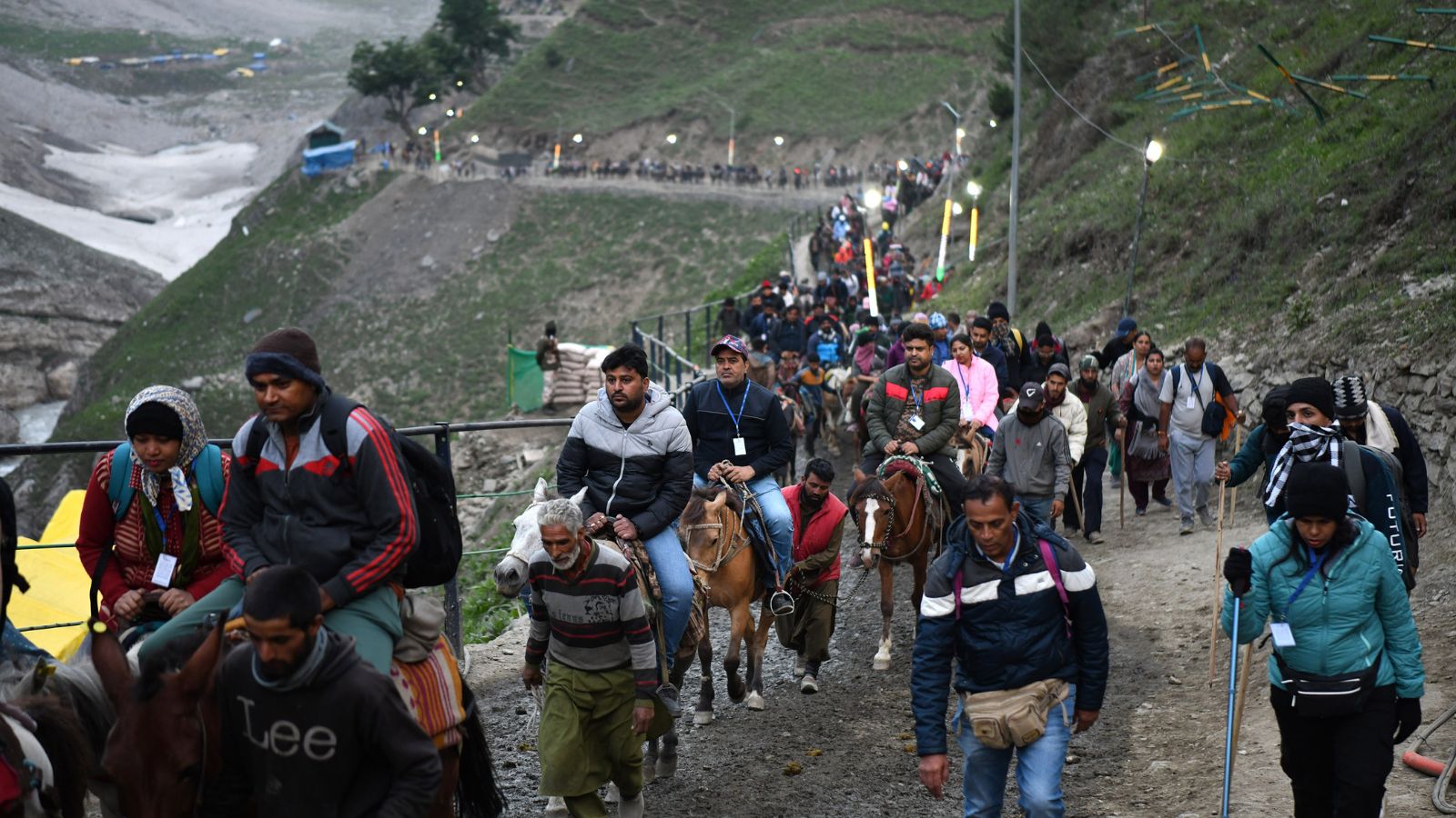 The annual pilgrimage to Amarnath shrine commenced on Saturday with the first batch of pilgrims leaving the Baltal base camp in Jammu and Kashmir's Ganderbal district. (Express Photo by Shuaib Masoodi)