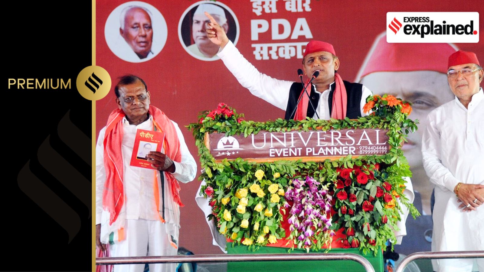 Samajwadi Party National President Akhilesh Yadav holding an election campaign meeting in Lucknow earlier in 2024.